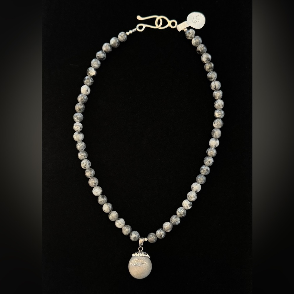 NWOT Jasper Beaded Necklace with Faux Geode Pendant